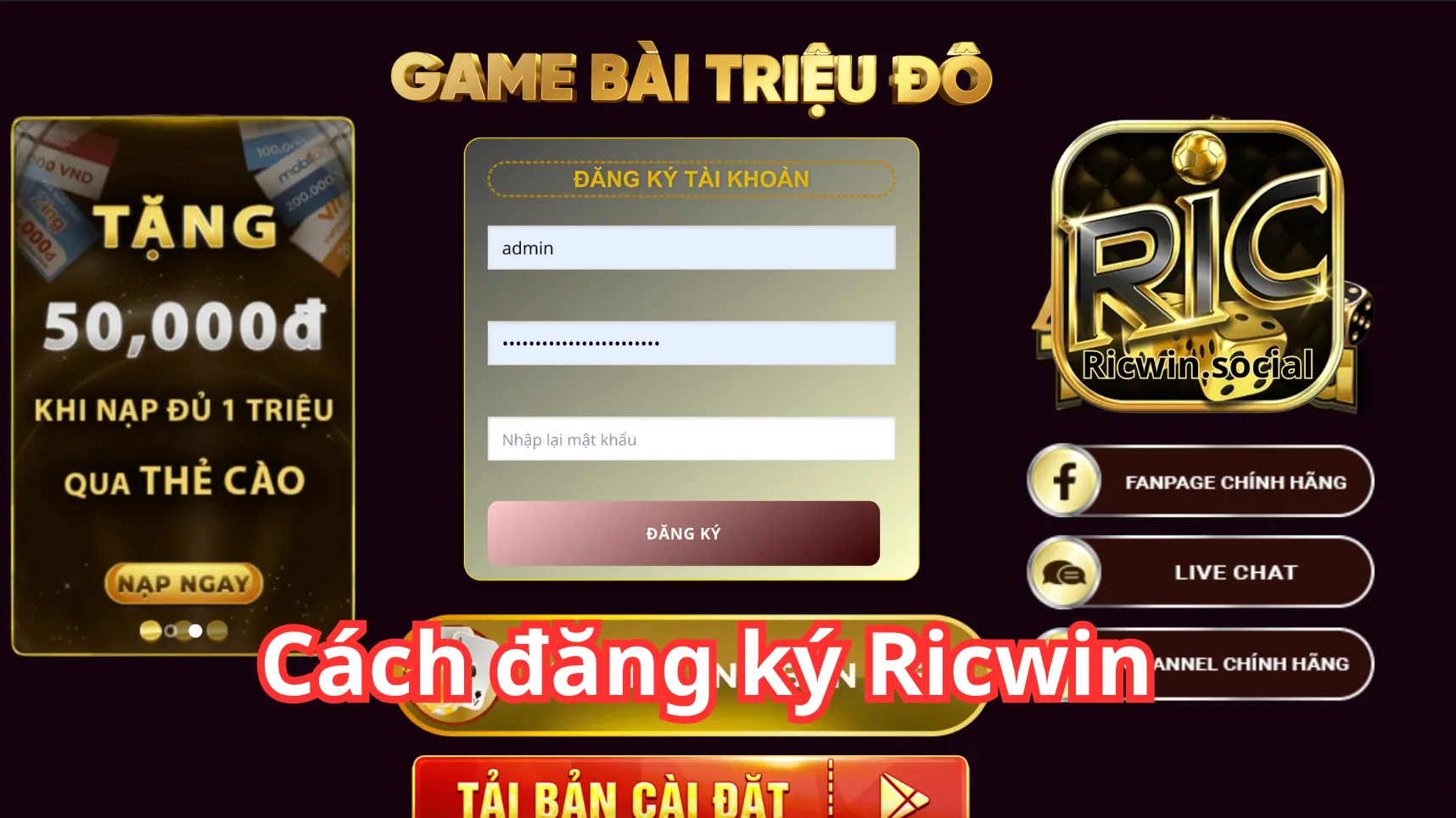 Chi tiết bước thực hiện đăng ký Ricwin