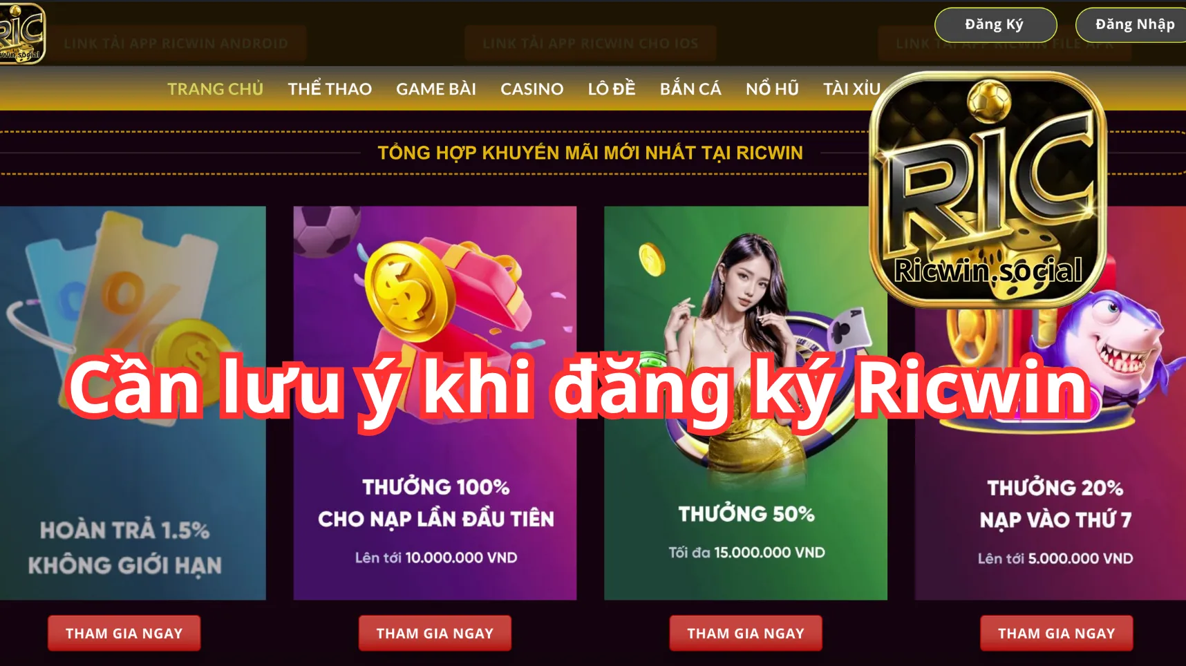 Các lưu ý anh em cần nắm khi đăng ký Ricwin