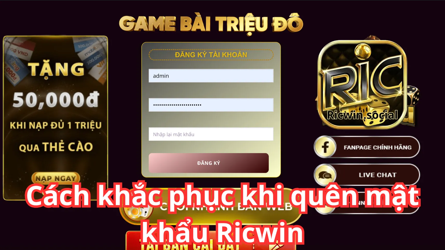 Hướng dẫn khắc phục việc quên mật khẩu tại Ricwin